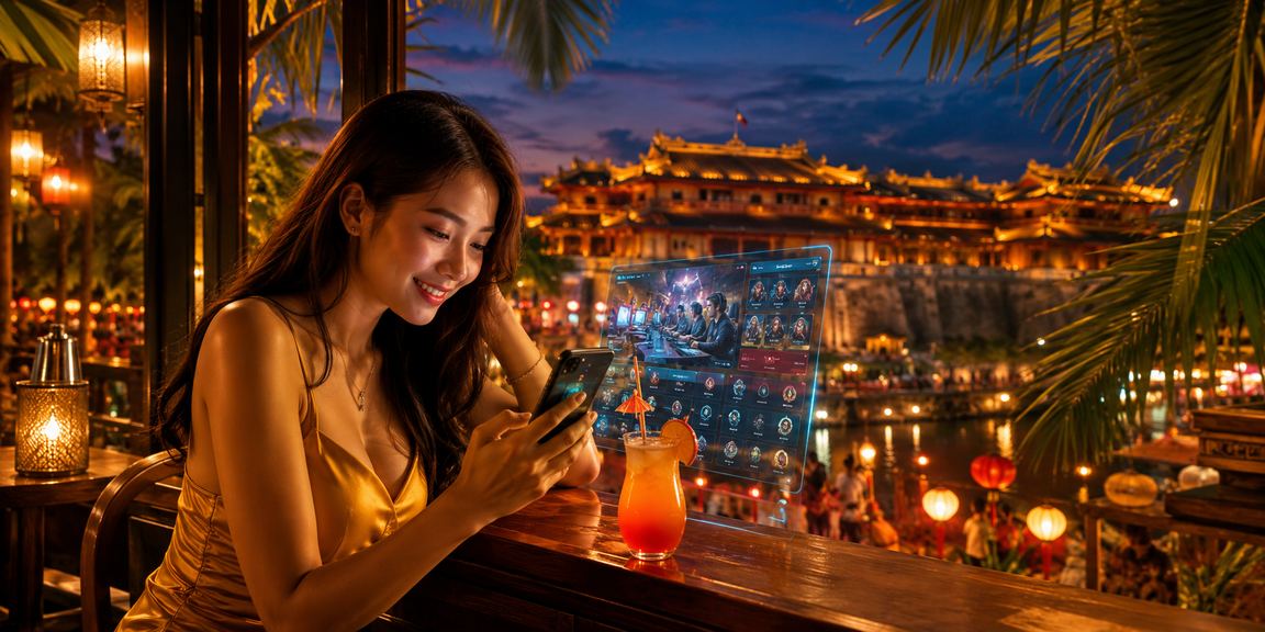 Người dùng theo dõi sự kiện esports tại chợ đêm Huế trên điện thoại